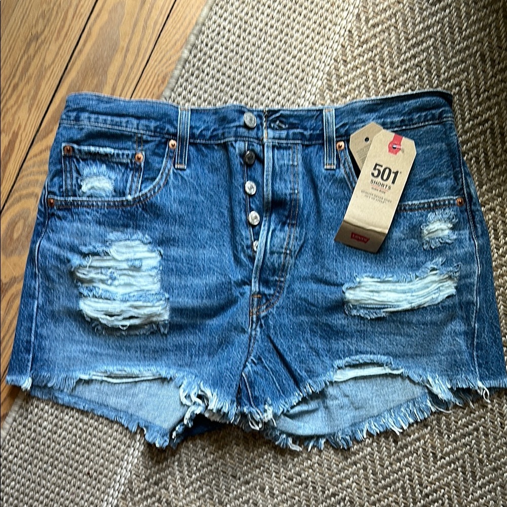 Levi's Blue Distressed Denim Shorts